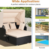 Moccha Outdoor Daybed with Retractable Canopy, Wicker Cabana with 2 Side Tables & Soft Cushions - Photo 9