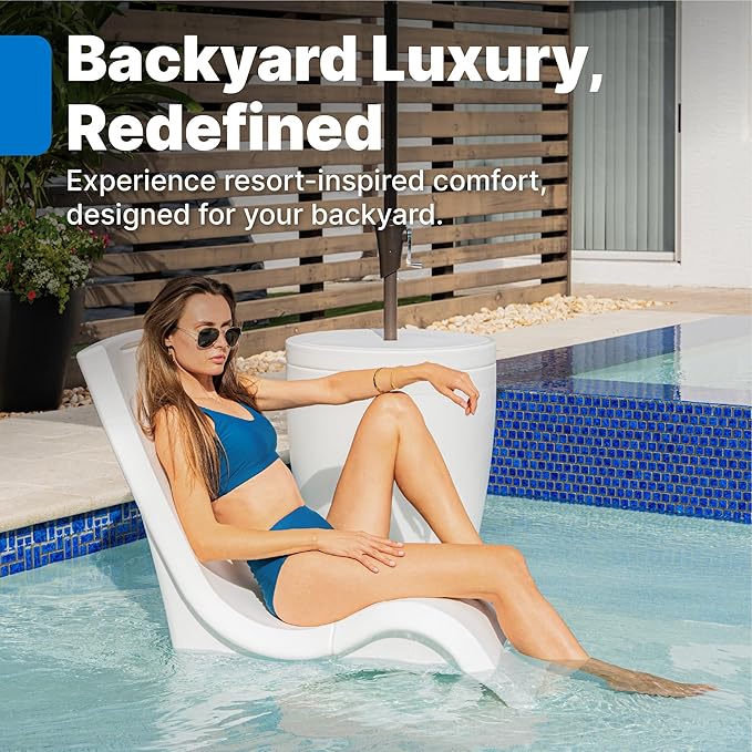 Step2 Vero Pool Chair, Fade-Resistant, Waterproof Patio Furniture for Sun Shelf, Use in Pools up to 15-Inches of Water, Weighted, 43"D x 23"W x 37"H, Resin, White