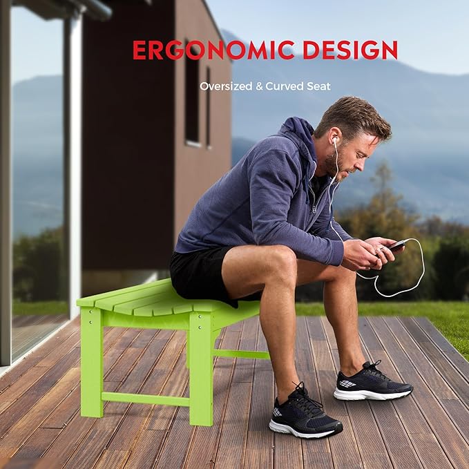 Costaelm Outdoor Benches Weatherproof, All Weather Resistant Park Bench Poly Lumber Backless Garden Bench Seat for Entryway Front Porch, Lime