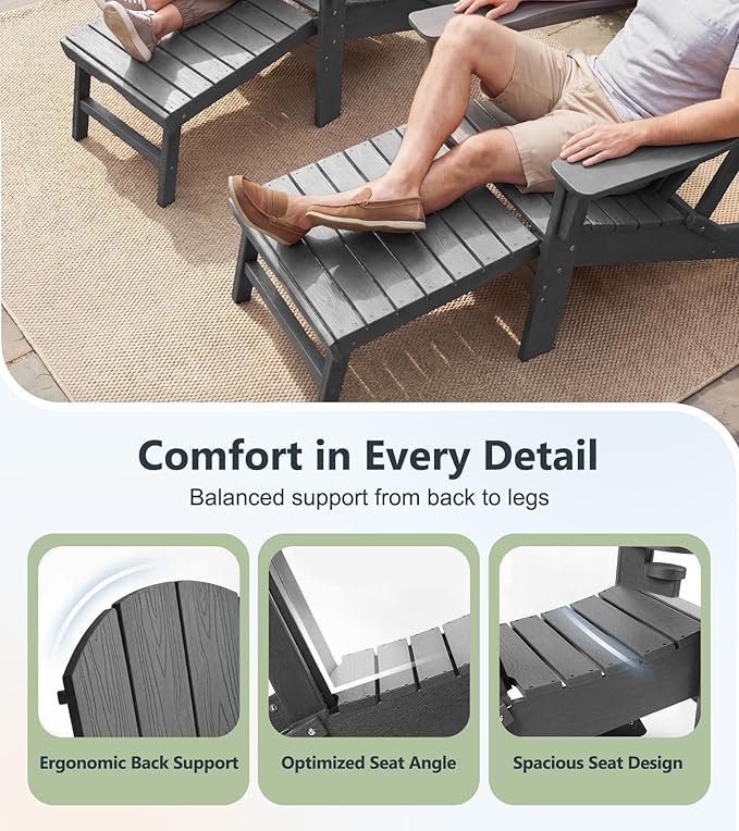 PASAMIC Folding Adirondack Chairs Set of 2 with Retractable Ottoman, 5-Position Adjustable Backrest - Photo 5