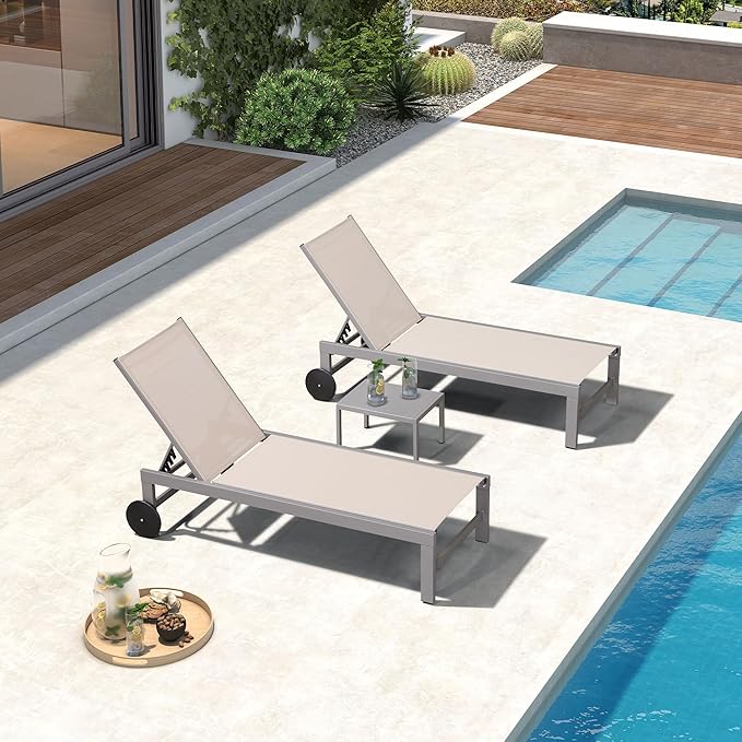 PURPLE LEAF Patio Chaise Lounge Set for 4 Outdoor Pool Lounge Chairs with Adjustable Backrest and Side Tables Aluminum - Photo 2