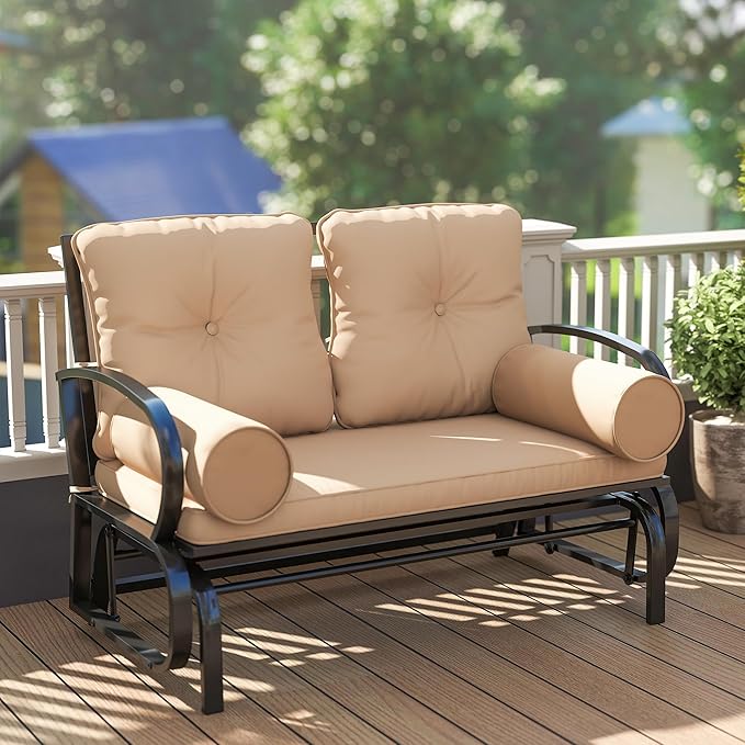Outsunny Swing Glider Rocking Chair, Double Patio Bench, 2 Person Loveseat with Steel Frame, Cushions, Pillow Armrests - Photo 8