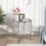 Garden 4 you End Table Metal Side Table Grey Round Folding Tray Cyan Sofa Small Accent Fold-able Table - Photo 6
