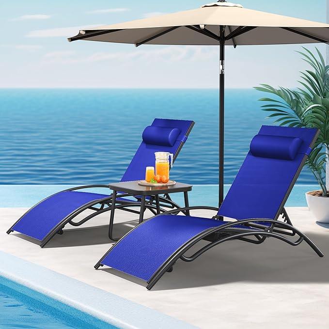 YITAHOME Outdoor Chaise Lounge Chair Set of 3, Pool Lounge Chairs with Side Table & 5-Position Adjustable Backrest - Photo 1