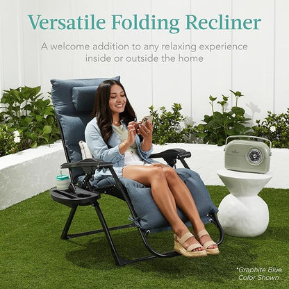 Best Choice Products Oversized Zero Gravity Chair, Folding Outdoor Patio Recliner, XL Anti Gravity Lounger w/Removable Cushion, Cup Holder, Side Tray, 350lb Capacity - Onyx Black