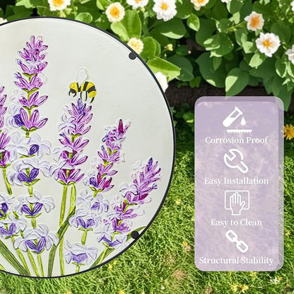 MUMTOP Outdoor End Tables for Patio, Lavender Small Round Side Table, Glass Accent Table for Outside, Garden, Balcony, Porch, Indoor Home Decor