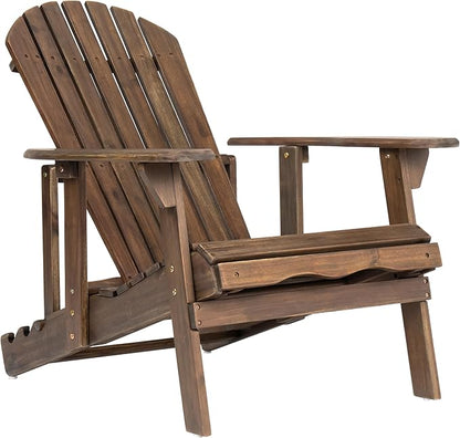 Merax Folding Adjustable Acacia Wood Adirondack Chairs, Water Proof with Retractable Ottoman Outdoor Wooden Lounge Reclining Chair for Garden, Patio, Gray
