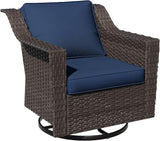 Outdoor Furniture Swivel Chair, Patio Glider Wicker Rocker Seating with Cushions for Porch Deck Balcony (Blue) - Photo 6