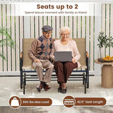 Giantex Patio Glider Bench, 2-Person Swing Gliding Loveseat with Curved Teak Armrests, Fabric Seat, Metal Frame - Photo 8