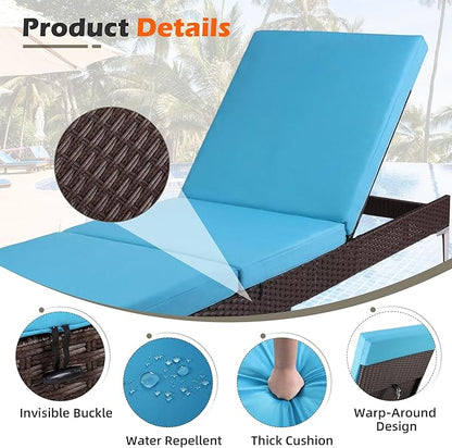 HOMREST Outdoor Lounge Chairs Set of 6, Patio Wicker Chaise Lounge with Removable Cushion, Rattan Pool Sunbathing Recliners with Adjustable Backrest (Turquoise)