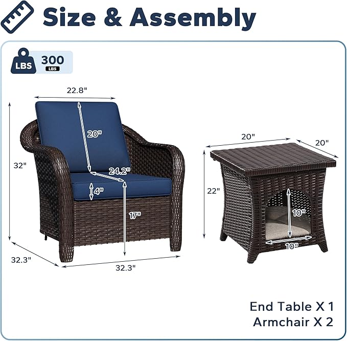Patio PE Rattan Chairs Set of 2 with Cat Nest End Table - Photo 2