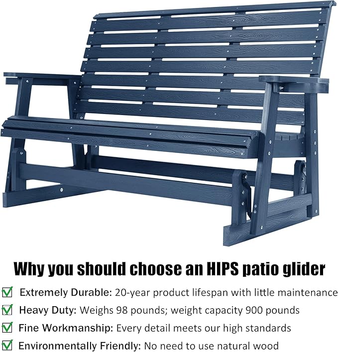 HIPS Patio Glider with Cup Holders, Durable Poly Lumber Material, All-Weather Resistant - Photo 3