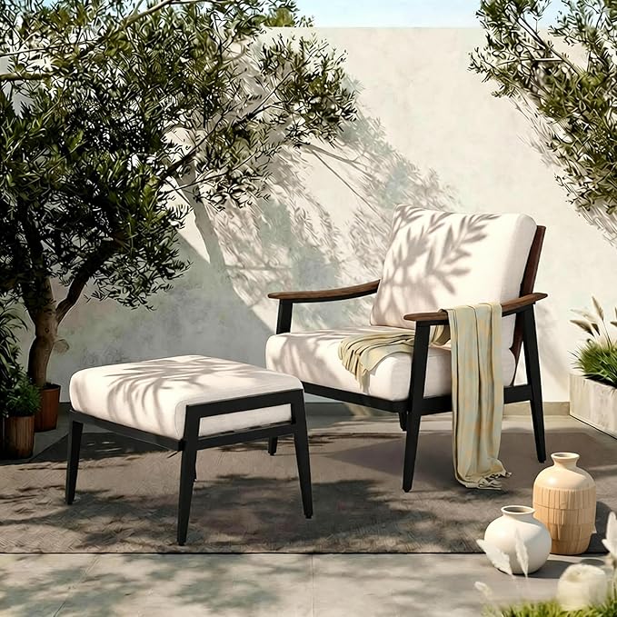 NATURAL EXPRESSIONS Patio Sofa Outdoor Furniture Metal Chair with Wicker Backrest & 6 Inches Cushion for Front, Porch - Photo 1