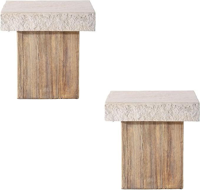 COSIEST Outdoor Medium Side Table, Patio Coffee Table, 19.7 inches Square MgO End Stool with Faux Wooden Pedestal Base - Photo 1