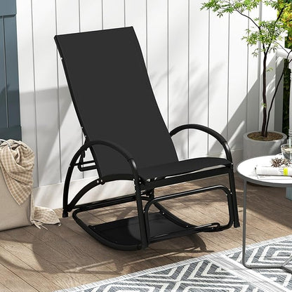 Tangkula Rocking Chair Outdoor, 2-in-1 Convertible Lounge Chair with 4-Level Adjustable Backrest, Heavy-Duty Aluminum Frame, Patio Sun Lounger Rocker for Porch, Poolside, Backyard, Garden (1, Black)