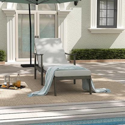 Outdoor Lounge Chair with Armrest, Patio Aluminum Chaise Lounge Outdoor, Adjustable Backrest with Rope Design, Patio Recliner Chairs Cushions for Lawn Pool Beach (Grey)
