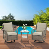 GAOMON 3 Piece Outdoor Patio Set, Wicker Rocking Bistro Set with 2 Swivel Chairs & Tempered Glass Top Table - Photo 3