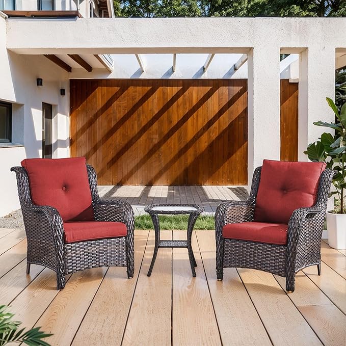 Belord High Back Patio Chairs Set of 2 - Brown Wicker Outdoor Seating - Photo 7