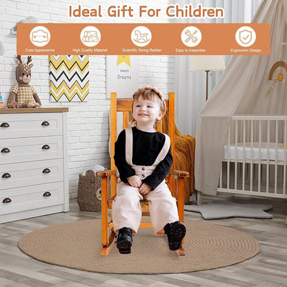 Outvita Wood Children's Rocking Chair, Perfect for Indoor or Outdoor All-Weather Wooden Porch Rocker for Garden, Yard, and Balcony, Patio Rocking Chair Suitable for Kids Ages 6-10(Natural)