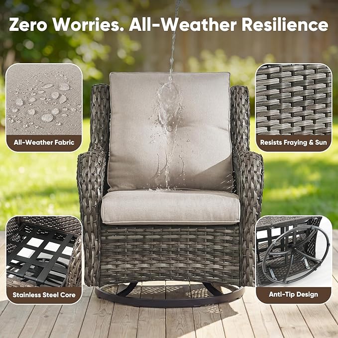 Belord Outdoor Swivel Chairs Set of 2, Patio Wicker Rocker Chairs, All Weather Patio Conversation Furniture Set - Photo 6