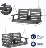 KINGYES Outdoor Hanging Porch Swing, 2 Seat Patio Chair With Cup Holders, Waterproof Bench for Courtyard & Garden - Photo 4