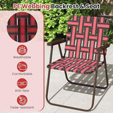 GYMAX Lawn Chair Folding, Webbed Beach Lounge Chairs Set with Highback - Photo 5