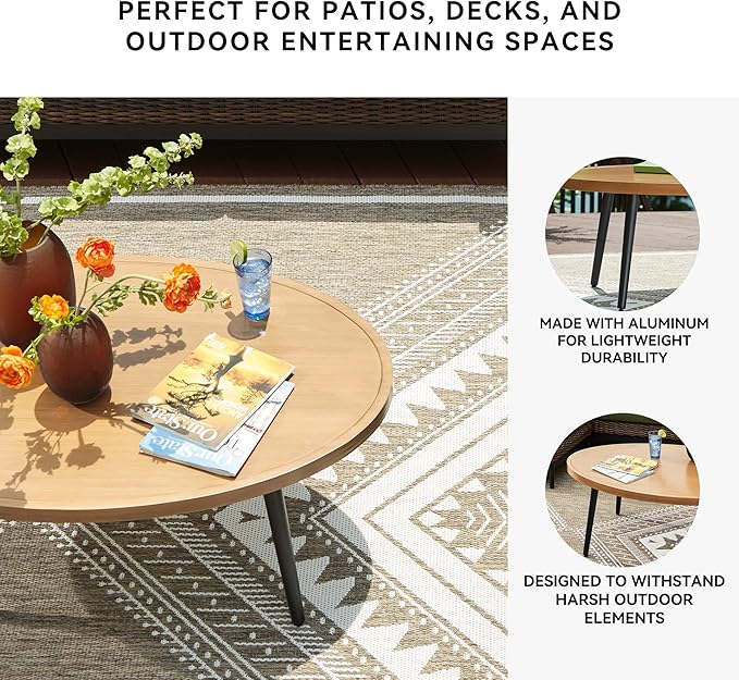 Signature Design by Ashley Horizon Hall Casual Outdoor Coffee Table with 4 Legs, Light Brown & Black - Photo 4