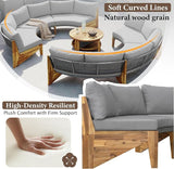 Quarte Outdoor Acacia Wood Round Sofa Set, Sectional Sets with Coffee Table, 6-Person Seating Group for Garden - Photo 6