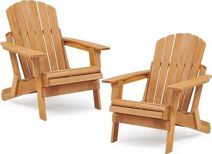 SoliWood Oversize Wooden Outdoor Folding Adirondack Chair Set of 2 with Pre-Assembled BackRest & SeatBoard, Wood Patio Chair for Garden Backyard Porch Pool Deck Firepit
