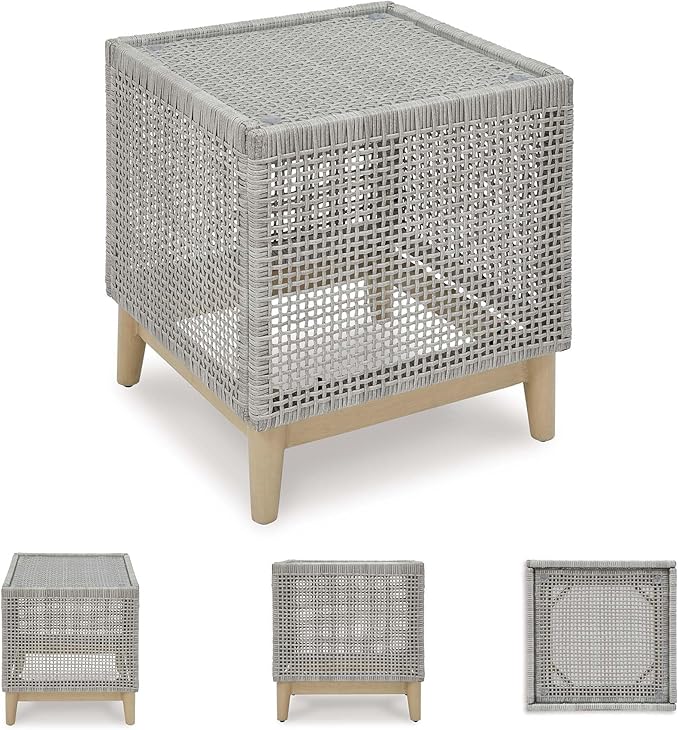 Signature Design by Ashley Seton Creek Contemporary Chic Outdoor All-Weather Resin Wicker End Table with Tempered Glass - Photo 7