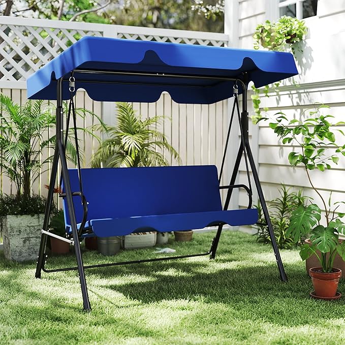 Durable Outdoor Glider Swing with Canopy，Patio Garden Bench and Stand for Backyard, Porch, or Lawn - Photo 1