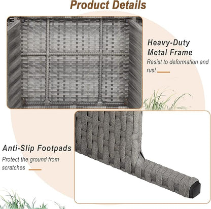 RELAX4LIFE Patio Rattan Side Table - Folding Coffee Table with Premium Brown PE Wicker & High-Duty Steel Frame, Outdoor Beside Table for Garden, Courtyard, Poolside (Gray)