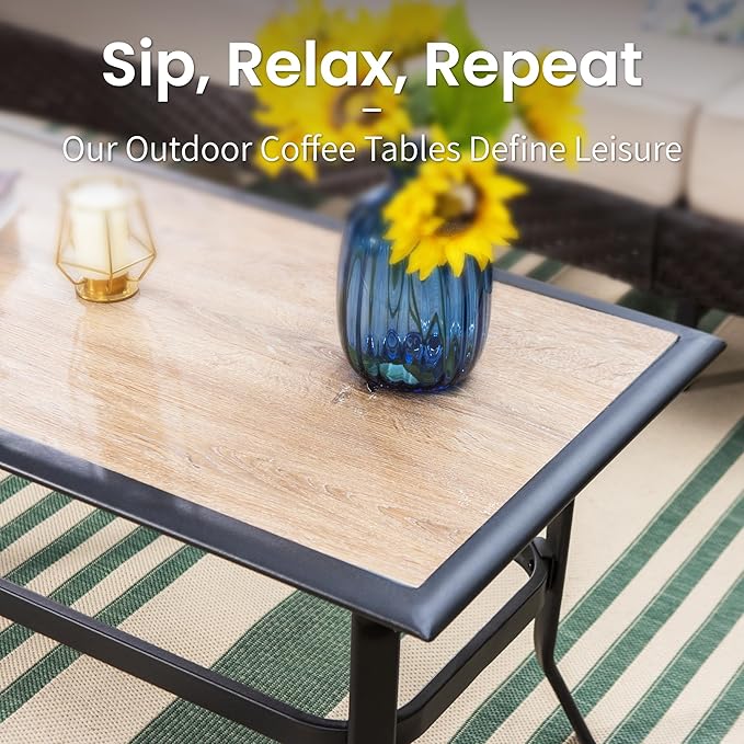 Elegant Wood-Like Outdoor Coffee Tables, Rectangular Patio Tables Suited for Garden, Balcony, Backyard, Black - Photo 5