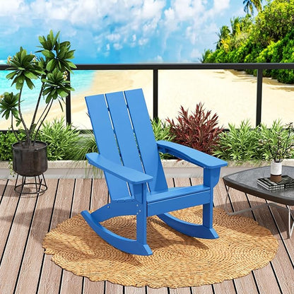 Costaelm Outdoor Adirondack Chair, All Weather Resistant Lawn Chairs Balcony Chair and Fire Pit Chairs, Patio Chair Outdoor Porch Rocking Chair High Back HDPE Poly Lumber, Pacific Blue