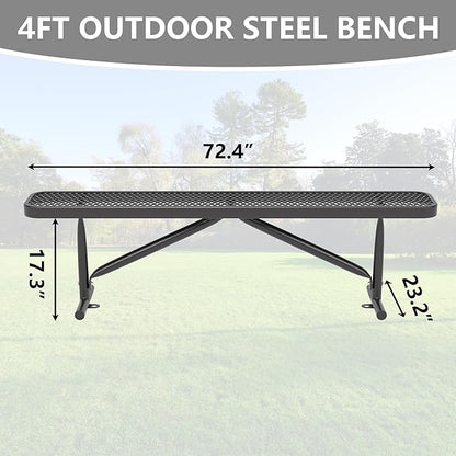 6 Feet Outdoor Benches, Black Heavy Duty Metal Park Bench for Outside, Weatherproof Dock Bench, 72" L Commercial Benches Backless Bench for Shopping Mall, Store, Lawn, Park, Patio, Deck, Garden