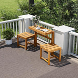 Tangkula 3-in-1 Outdoor Acacia Wood Loveseat Bench Furniture, Patio Table and Chairs Set with Plant Rack Design - Photo 2