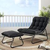 Grand patio Outdoor Lounge Chair with Ottoman, Comfy Sling Recliner Chair with Puffy Cushion and Foot Stool - Photo 1