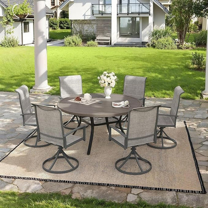 VICLLAX Round Patio Dining Table for 4-6, Outdoor Metal Dining Table with Umbrella Hole for Deck Lawn Garden Backyard, 47.2" Grey