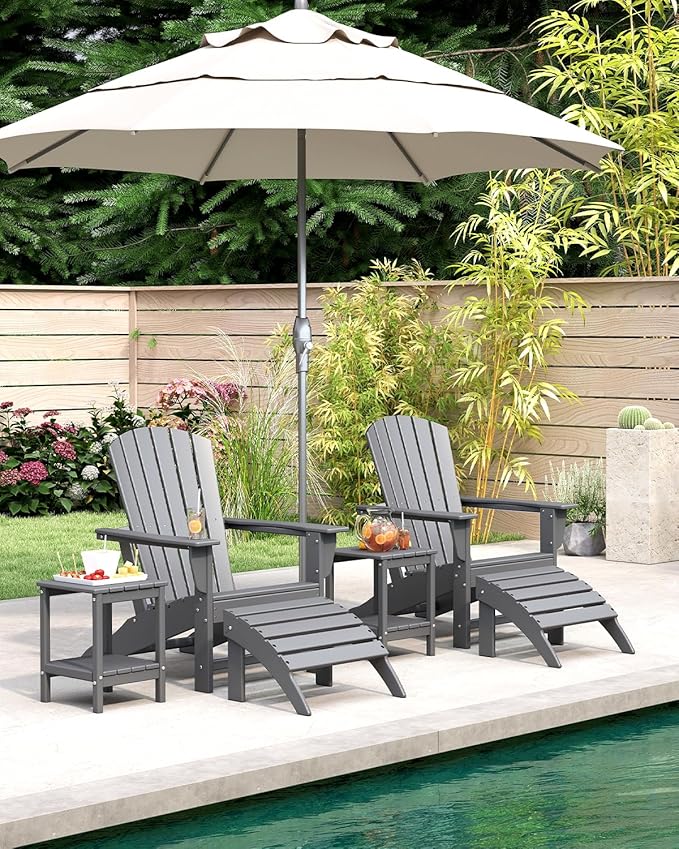 BRIOPAWS Adirondack-Chairs-Set of 2 | Oversized | Fire Pit Chair | HDPE Plastic | All Weather | for Deck Outdoor Poolside Campfire | Grey
