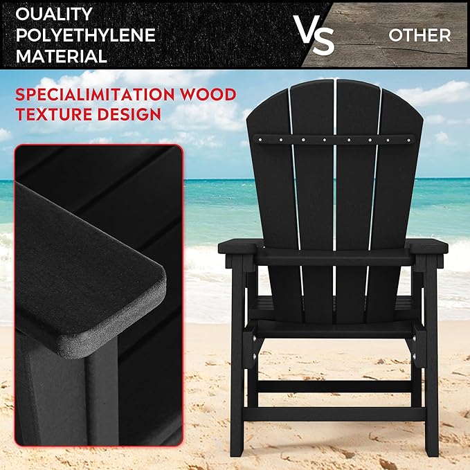 Costaelm Kids Lawn Chair Set of 2, Toddler Outdoor Chair Kids Patio Furniture and Outdoor Children Picnic Activity Baby Adirondack Chairs Set of 2 for Garden, Patio, Backyard & Beach, Black