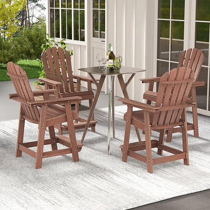 Giantex Tall Adirondack Chair, HDPE Outdoor Bar Stools with Armrests, 4.5” Wide Footrest, Patio Adirondack Barstools, All-Weather Balcony Chairs for Poolside, Garden, Backyard (1, Coffee)