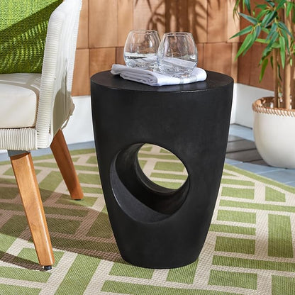 Safavieh Outdoor Aishi Black Modern Concrete Round Accent Table