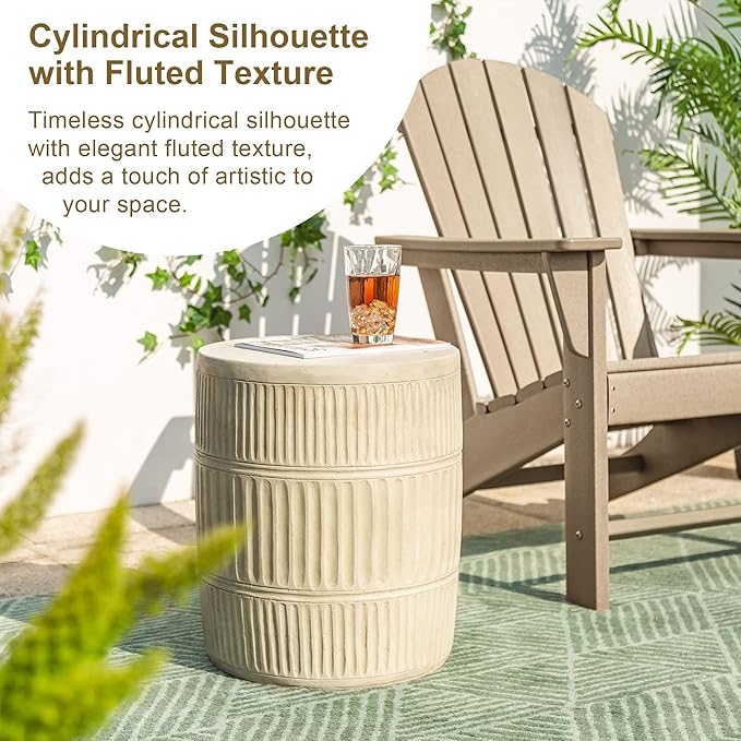 Giltzhome Antique Decorative Garden Stool, 18.5" H Heavy Duty Textured Accent Table, End Side Table, Planter Stand for Garden Patio Lawn Home Indoor Outdoor, Cream White