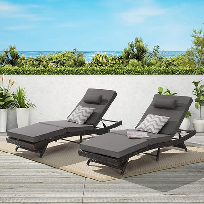 Outdoor Lounge Chairs Set of 2,Wicker Chaise Lounge Chair Pool Chaise Lounge,Patio Lounge Chair with Adjustable Backrest Arm Cushion for Poolside