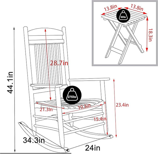 MUPATER Outdoor Rocking Chair Sets 3-Piece, Bistro Table and Chairs Set of 2,Patio Wooden Rocker Bistro Set with Foldable Table and Curved Seat,Black