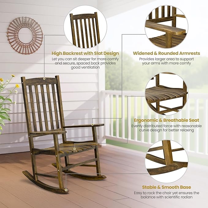 SUPER DEAL Outdoor Rocking Chair Set of 2, All Weather Resistant Wood Outdoor Indoor Patio Porch Rocker Chair,Natural