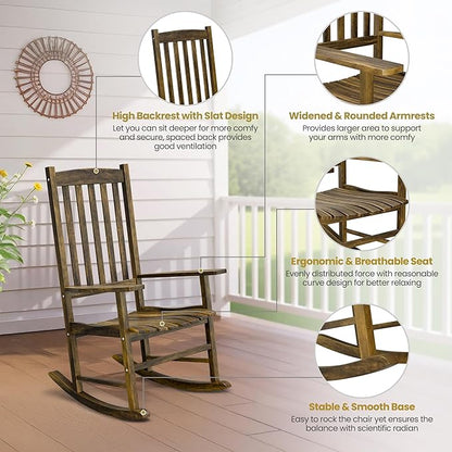 SUPER DEAL Outdoor Rocking Chair Set of 2, All Weather Resistant Wood Outdoor Indoor Patio Porch Rocker Chair,Natural