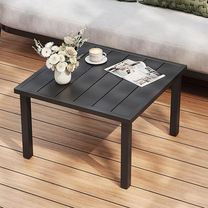 ONBRILL Small Outdoor Coffee Table, 28 Inch Square Patio Coffee Table, Metal Coffee Table for Porch, Backyard, Poolside, Balcony - Black