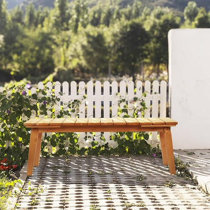 VINGLI Outdoor Wooden Bench, 45” 2-Person Backless Dining Bench, Weatherproof Outdoor Patio Bench for Porch Entryway Garden (2, Teak)