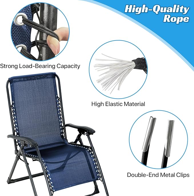 Ostlttyn Zero Gravity Chair Replacement Fabric with Bungee Cord Kit, 17 Inch Wide Repair Cloth with Replacement Cord for Anti Gravity Chairs Outdoor Recliner Patio Lounge Lawn Beach Sling Chair, Blue